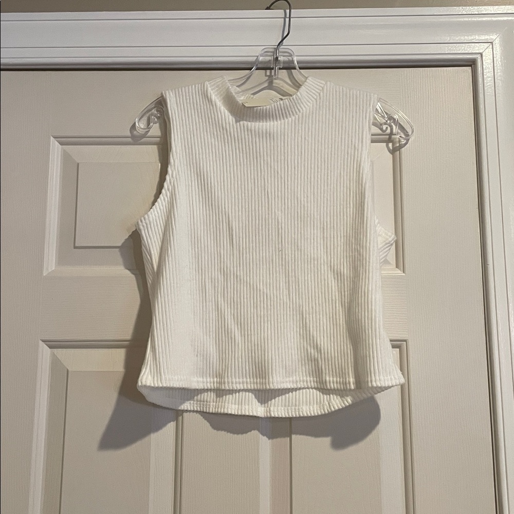 Sleeveless Ribbed White Sweater